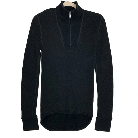 Woolpower  Ostersund 1/4 ZIP Black 400g/m2 Merino Wool Blend Sweater Size XSmall - Picture 1 of 16